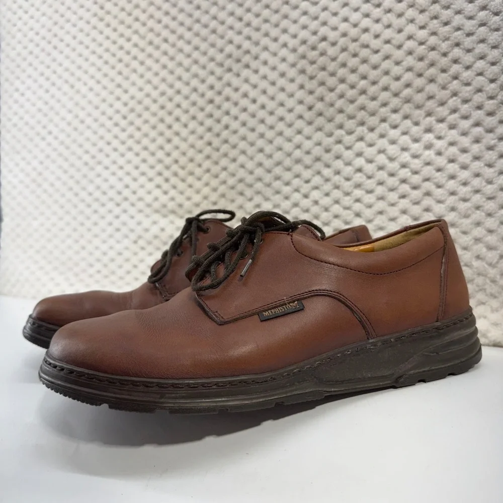 Mephisto Air Jet Leather Oxford Shoes Men 9 Brown Moc Lace Up Comfort Casual
